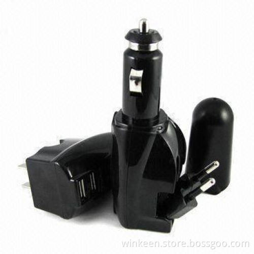 AC Power Adapter and Car Adapter Together with USB Output, Made of Plastic with ABS Material